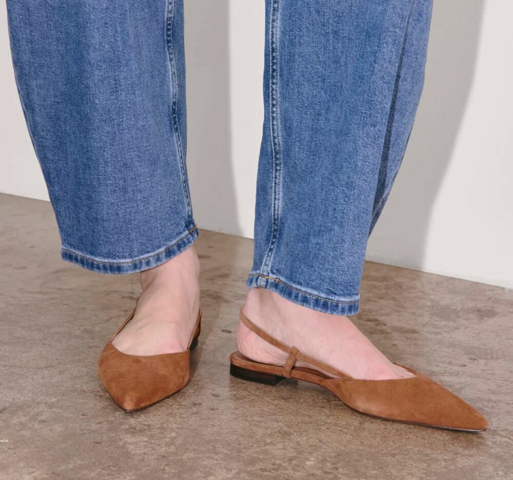 Everlane Studio Slingback Flats 7.5 NWT Suede Saddle Brown Tan Prep Academia